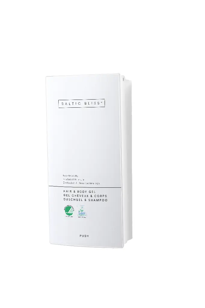 [651821] Baltic Bliss Ecosource Skammtari fyrir hótelherbergi - Hár- & Líkamsgel- Hvítur